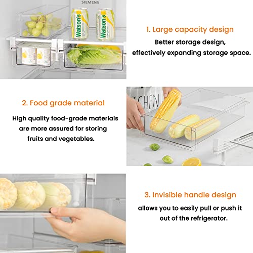 Vacane XL Deep Refrigerator Drawer Organizer, Adjustable 14-19.5 Inch Large Fridge Bin