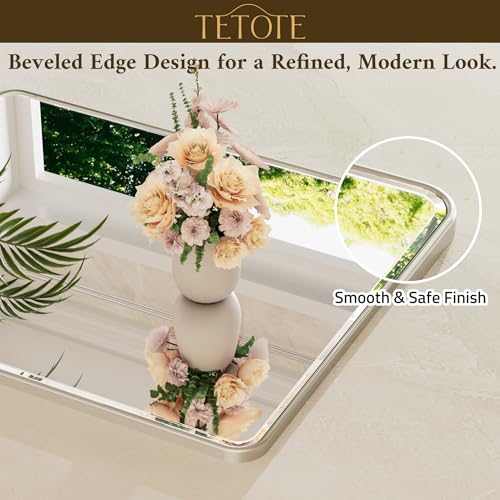 24x30 Inch Brushed Nickel Bathroom Mirror - Beveled Edge, Rounded Corners, Tempered Glass, Over Sink