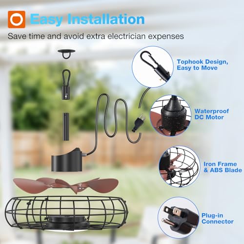 Outdoor Ceiling Fan with Light 20 Inch IP65 Waterproof Bronze Finish