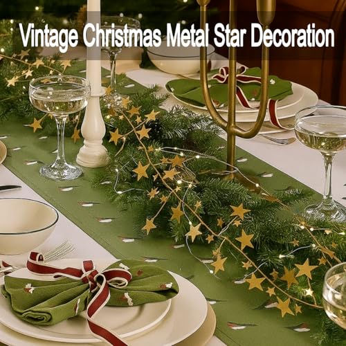 Leifide Golden Star Christmas Garland with Star Variation - 72 Inch Brass Decor