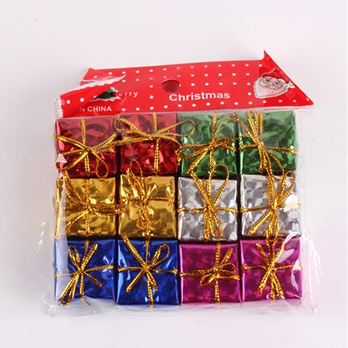 Mini Christmas Gift Box Ornaments Set - Shiny Foam & Gold Foil Decor, 24 Pieces