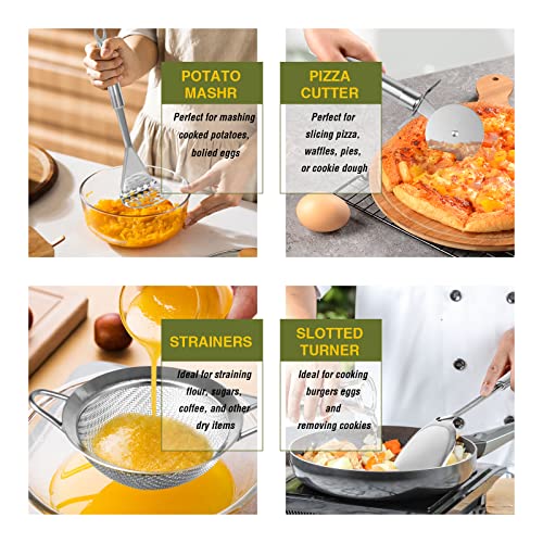 Stainless Steel Kitchen Utensil Set - 28 Pcs Cooking Tools with Color Variation