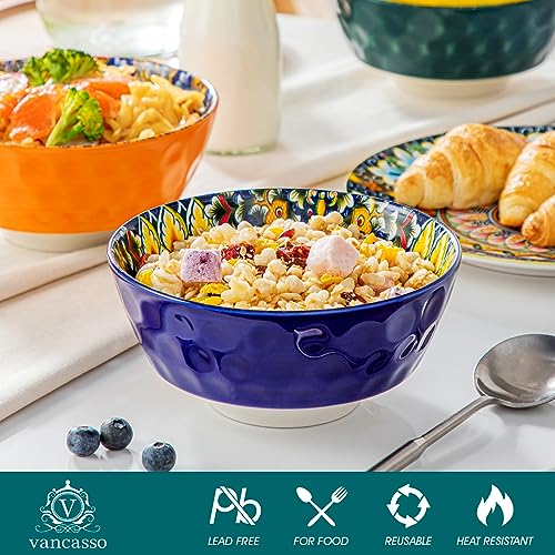 Bohemian Style Ceramic Cereal & Salad Bowls Set of 6 - 26 Oz