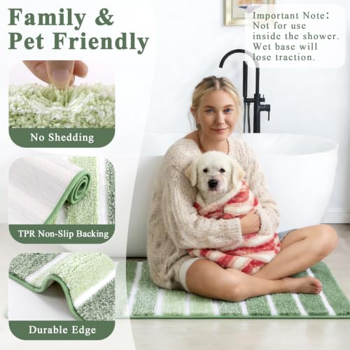 Yamaziot Sage Green 5-Piece Bathroom Rug Set with Non-Slip Backing - Light Green, 18x26, 20x32, 20x48, U-Shape & Cover