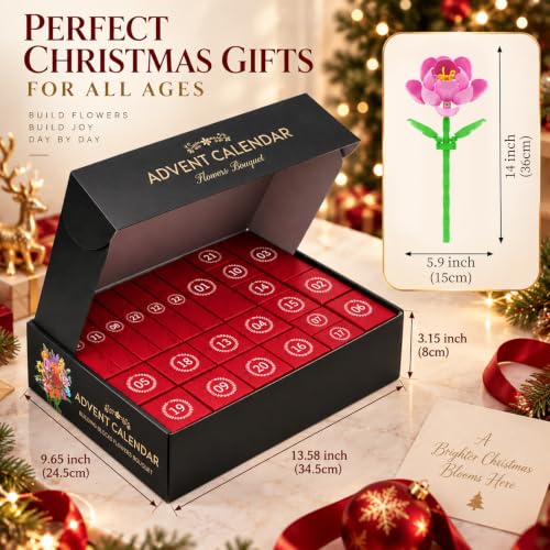 MyDOVA Flower Advent Calendar 2026 - 24 Building Block Flowers for Kids & Adults