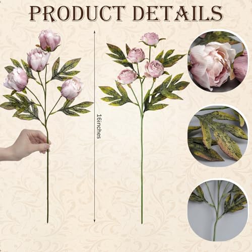 Artificial Peony Flowers Set - 12 Faux Silk Stems for Vase Decor - Brownish Variation