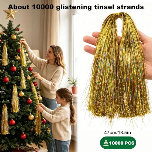 Wiaregom 10,000 Gold Iridescent Tinsel for Christmas Tree, Party & Wedding Decor