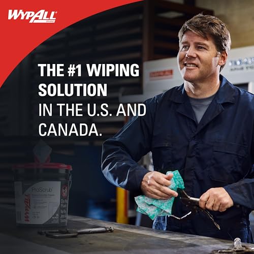 WypAll PowerClean ProScrub Heavy Duty Wet Towels with Bucket Included, 75 Sheets per Container