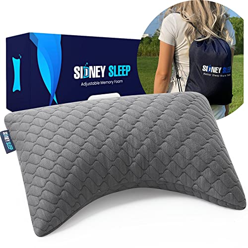 Sidney Sleep Travel Mini Neck & Knee Pillow - Grey, Adjustable Loft, Washable, Includes Backpack