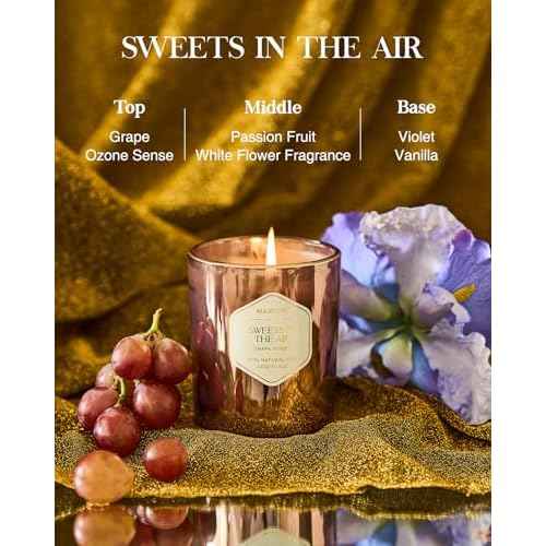 M&SENSE Sweets in The Air Scented Candle - Grape & Violet Scent, 11.3oz Natural Soy Wax Valentine Candles for Holiday, Cotton Wick Candle Up to 70 Hours Burn time, Clean Burn Candle for Housewarming