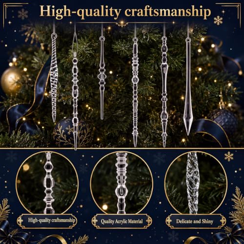 Tondiamo 48-Piece Crystal Icicle Ornaments Set for Christmas Tree - Acrylic