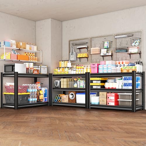Heavy Duty 3-Tier Garage Shelving Unit 48"W x 18"D x 39"H Black / Adjustable Steel Storage Racks