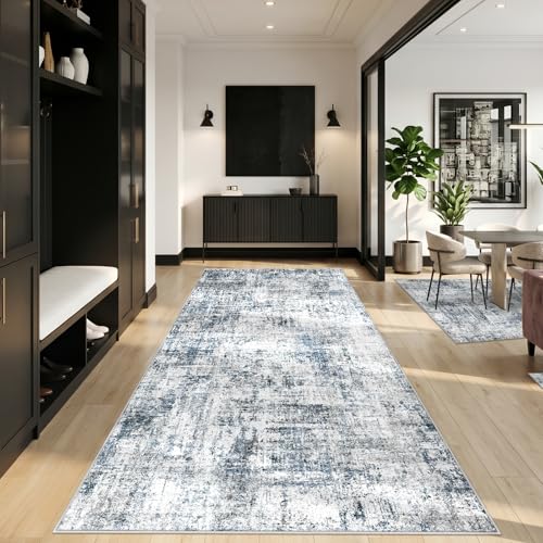 5x10 Blue Non-Slip Washable Hallway Runner Rug - Soft Low-Pile Area Rug