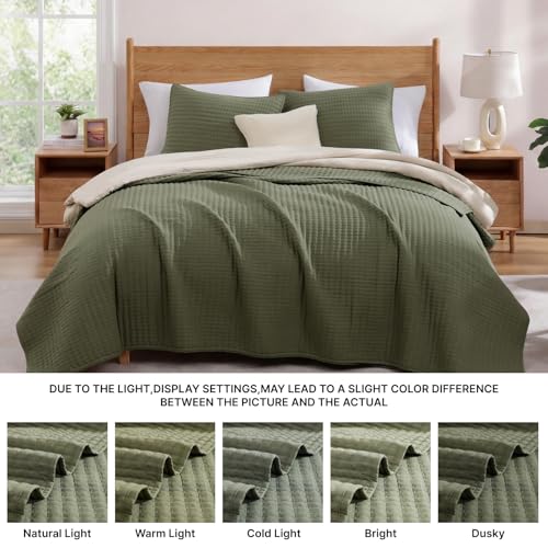 WRENSONGE Olive Green California King Oversized Quilt Bedding Set - 3 Piece