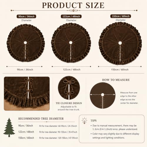 Amidaky Brown Ruffled Velvet Christmas Tree Skirt 48 Inch Holiday Decoration