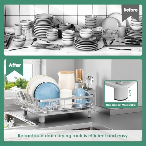 MOUKABAL Stainless Steel Dish Drying Rack for Kitchen Counter, Grey