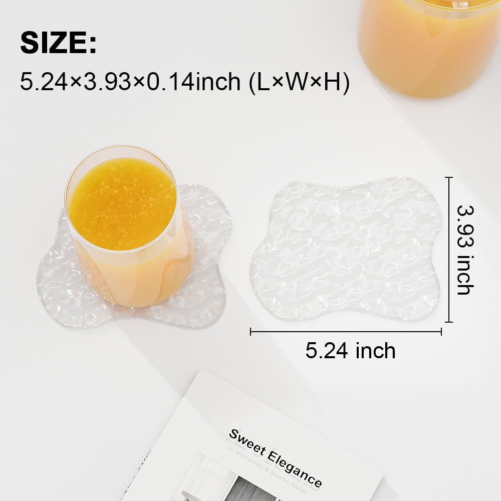 Acrylic Coaster Set of 2 with Non-Slip Silicone Dots, Clear Drink Coasters with Waterproof Material, Cloud Shape Desk Accessories, Coasters for Office, Home,Bar, Cafe Decor