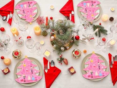 Whaline Pink Nutcracker Christmas Paper Plates 40Pcs - Tree Foil Holiday Party Dinnerware