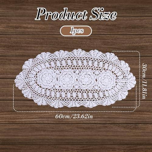 Oval Lace Table Runner, 12x24 Inch Handmade Vintage Crochet Runner