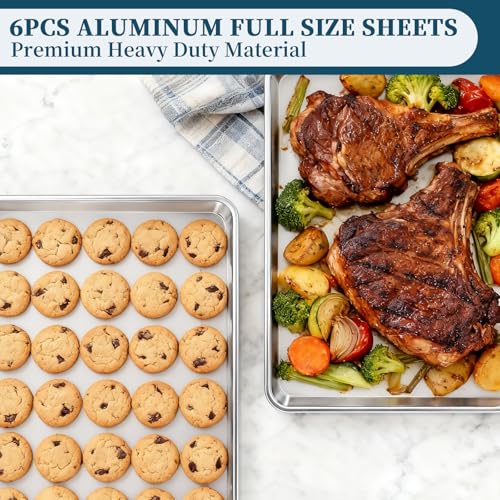 Bastwe 6 Pack Full Size Commercial Aluminum Baking Sheets 26x18 Inch