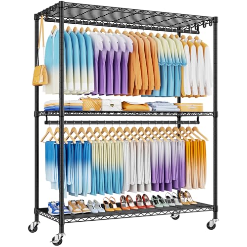 Heavy Duty Clothes Rack with Lockable Wheels - Black, 51.2W x 15.8D x 80.5H, 700LBS Capacity, Portable Garment Organizer, P8 Max Variation