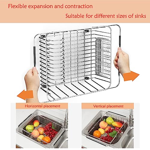 NiuYichee XL 15x12.6-Inch Stainless Steel Expandable Dish Drying Rack Over Sink