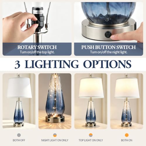 Set of 2 Blue Water-Ripple Glass Table Lamps - 27 Inch Coastal Modern Lighting Variation