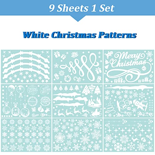 Whaline 9 Sheets Christmas Window Clings Stickers Double-Sided Merry Christmas Tree Snowflake Window Decals White Holiday PVC Stickers for Home Shop Glass Display Decoration, 9 Sheets