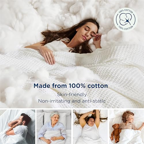 Bedsure 100% Cotton Blanket, Waffle Weave, King Size, White, 104"x90"