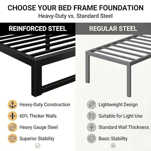 Twin Metal Bed Frame - Heavy Duty Support 4000LBS, Black, 14 Inch