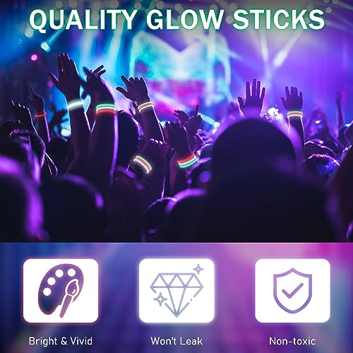 300 Pcs Glow Sticks Bulk Party Pack - Red, Green, White with Connectors (8 Inch)
