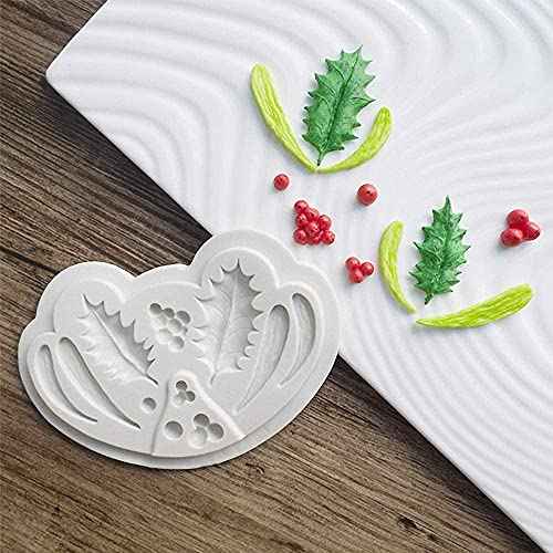 Cestony Christmas Holly Leaf & Pinecone Silicone Molds for DIY Cake Fondant Biscuit Cookies Sugar Pudding Chocolate Hard Candies Dessert Decor