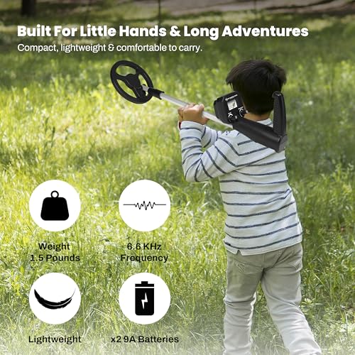 Junior Metal Detector for Kids - Lightweight & Adjustable Treasure Hunter with 6.5" Coil