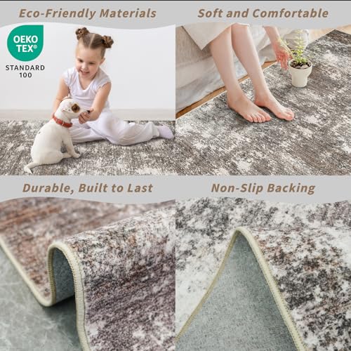 BYYVOO 3' x 10' Brown Beige Non-Slip Washable Runner Rug for Hallway & Kitchen