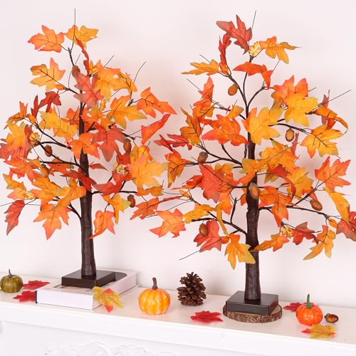 Huyamap 2 Pack 24-Inch Fall Maple Tree Lights - Style 2 Autumn Thanksgiving Decor