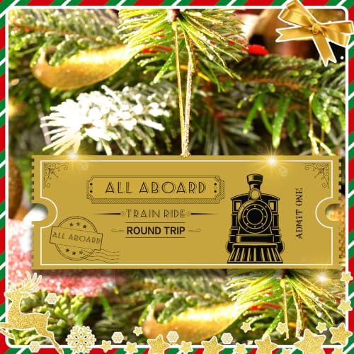 200 Pcs Christmas Express Train Tickets - Gold Party Invites (Gisafai) 7.9x3in