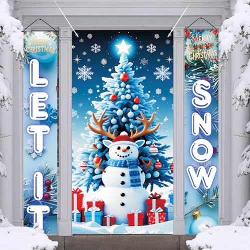Blue 3-Piece Christmas Door Cover & Porch Banner Set – Merry Christmas Outdoor Indoor Decoration