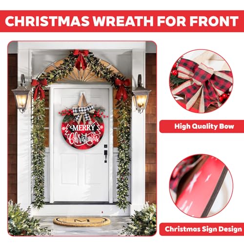 UIONML Christmas Door Sign-D 12 Inch Merry Christmas Welcome Hanging Wreath Decor with Bow Rustic Farmhouse Holiday Sign