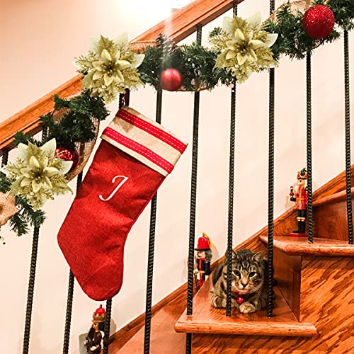 Christmas Poinsettia Artificial Flowers Decorations 5.5" Christmas Tree Wreaths Garland Decoration 12 Pcs Glitter Flowers Picks Decor for Xmas New Year Wedding Party Ornaments (Red)