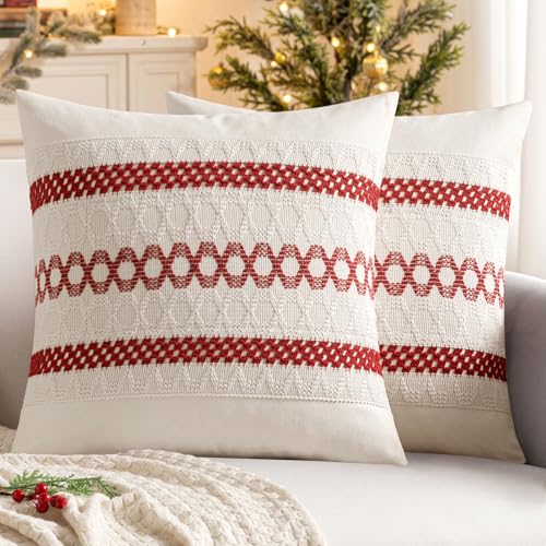 MIULEE 18x18 Red Boho Macrame Throw Pillow Covers Set of 2