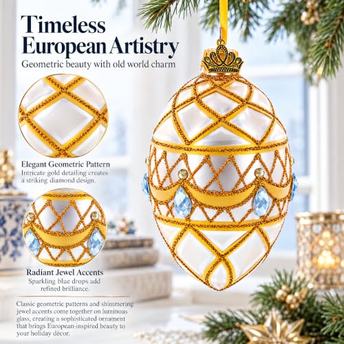 Diamond Drops Pink Glass Egg Ornament 4in Hand-Painted Christmas Decoration