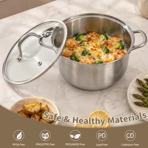 Lunalua 12 Quart Stainless Steel Stock Pot with Lid - Heavy Duty Canning & Cooking, Cool Grip Handles (1 Piece)