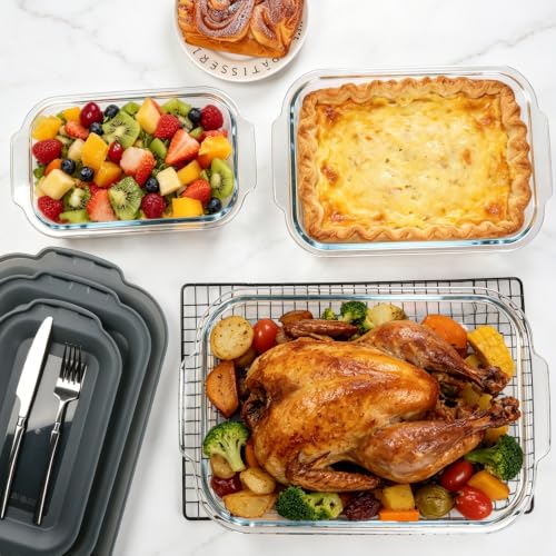 Deep Glass Baking Dish Set with Lids - Extra Deep 6-Piece Oven & Microwave Safe