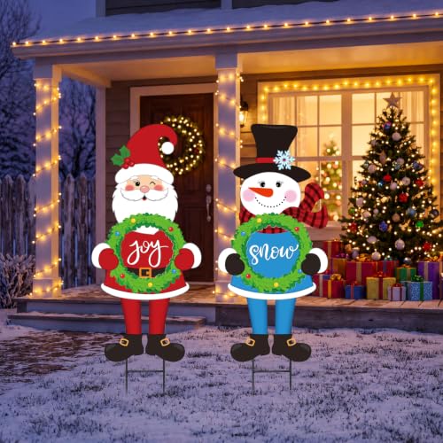 Tondiamo 2 Pcs Christmas Decorations Outdoor, Metal Snowman Santa