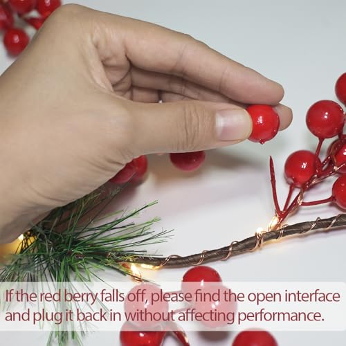 HamiFinee Red Christmas Berry Garland with Lights 6.56FT Indoor Outdoor Decor