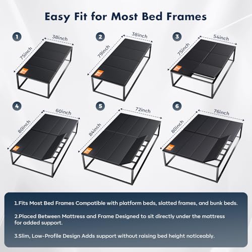 King Bunkie Board 10mm - Black Under Mattress Support for King Beds, Anti-Sag & Noise-Free, Low Profile, 76x80 inches - wisdomdodo