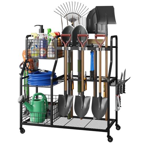 keomaisyto Garden Tool Organizer with Heavy Duty Wheels, 36.2 x 16.5 x 37 in