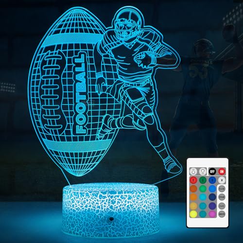 FlyonSea Football Night Light, American Football 3D Illusion Led Lamp, Footballs lamp 16 Colors Changing Decoration Lighting for Boys Girls Birthday Holiday Christmas Gift