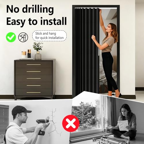 Black Accordion Door Curtain - 43W x 78L, Blackout Room Divider with Adhesive Track - Variation of THIS listing