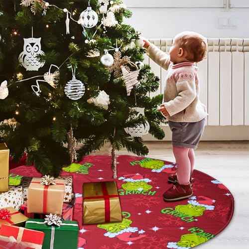 Christmas Tree Skirt 48 Inch,Large Red & Green Merry Christmas Tree Skirt Collar,Soft Farmhouse Xmas Holiday Decoration